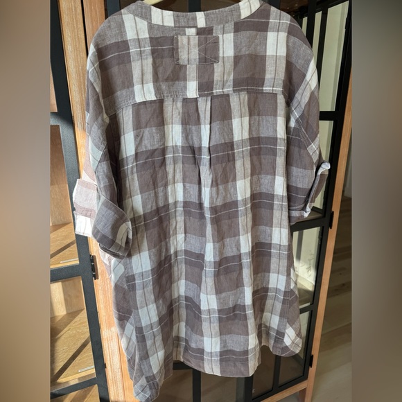 We The Free People button down tunic shirt plaid Summer Serenade Linen Top loose - Picture 3 of 8